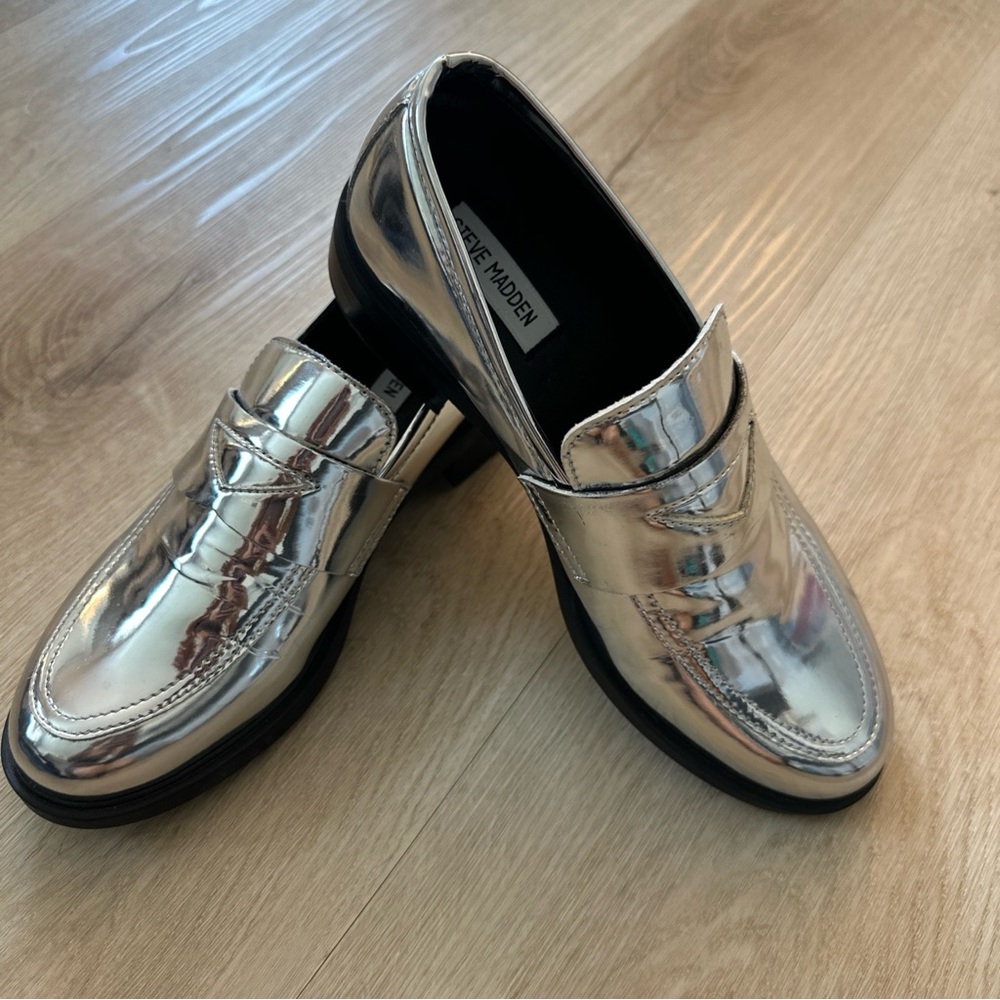 Steve Madden Silver Loafers